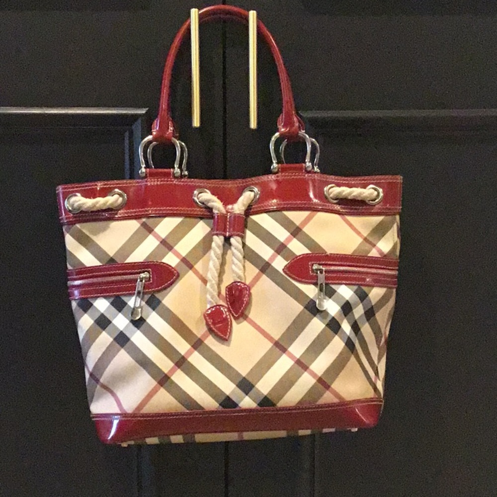 Burberry red pattern trim bag